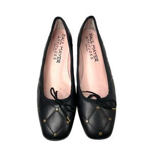 NEW Paul Mayer Attitudes quilted studded Leather Ballet Flats Size 7.5 black